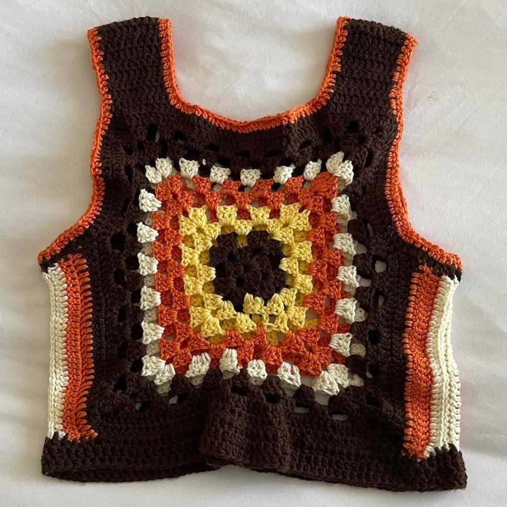 Vintage handmade crochet granny square vest